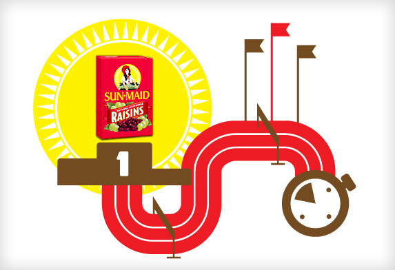 Race track graphic demonstrating the benefits of Sun-Maid raisins in running